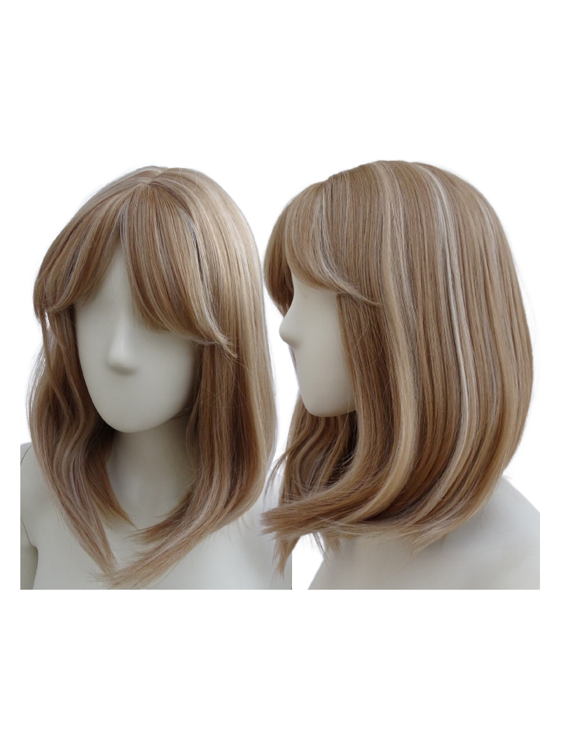 Peruka long bob ciemny blond pasemka z grzywką PK141