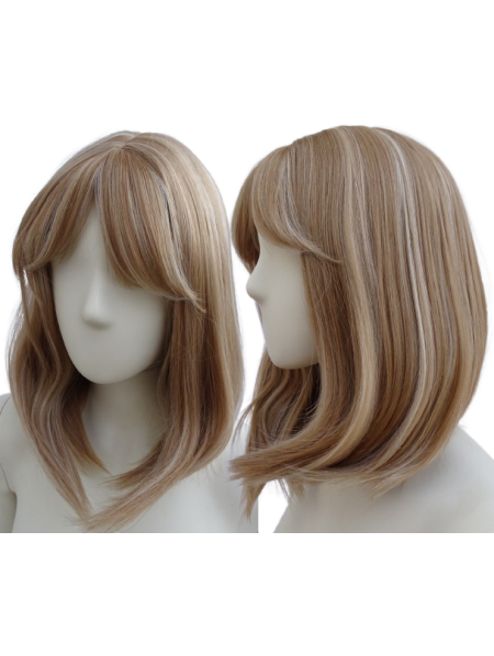 Peruka long bob ciemny blond pasemka z grzywką PK141