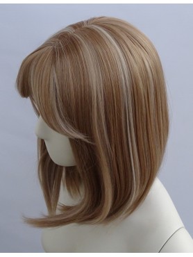 Peruka long bob ciemny blond pasemka z grzywką PK141