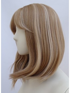 Peruka long bob ciemny blond pasemka z grzywką PK141