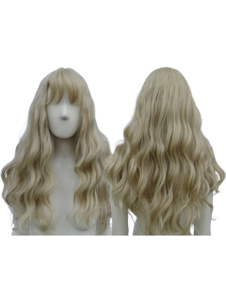 Peruka fale z grzywką platynowy blond PK085