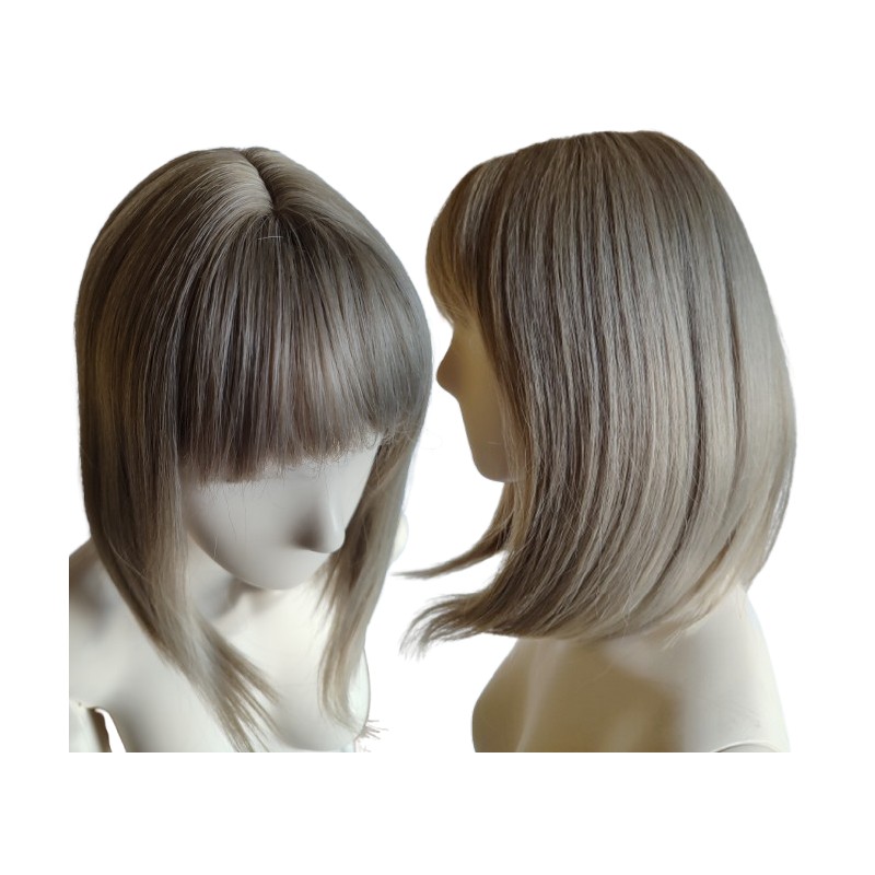 Peruka popielaty naturalny blond bob z grzywką PK115