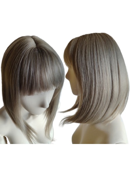 Peruka popielaty naturalny blond bob z grzywką PK115