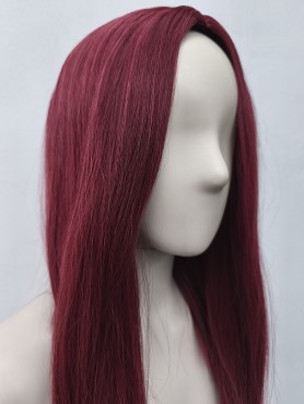 Peruka bordowa do ramion longbob bez grzywki prosta PK164