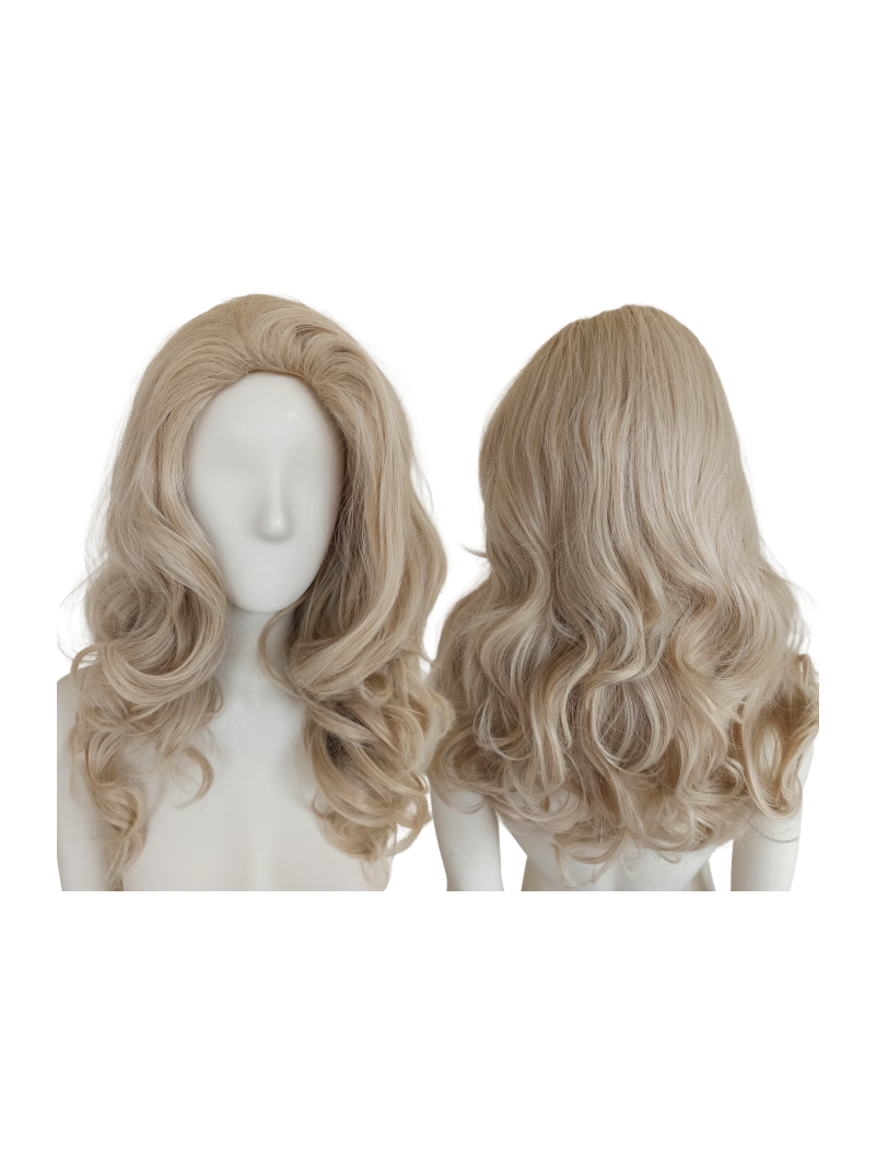 Peruka bez grzywki loki platynowy blond PK040